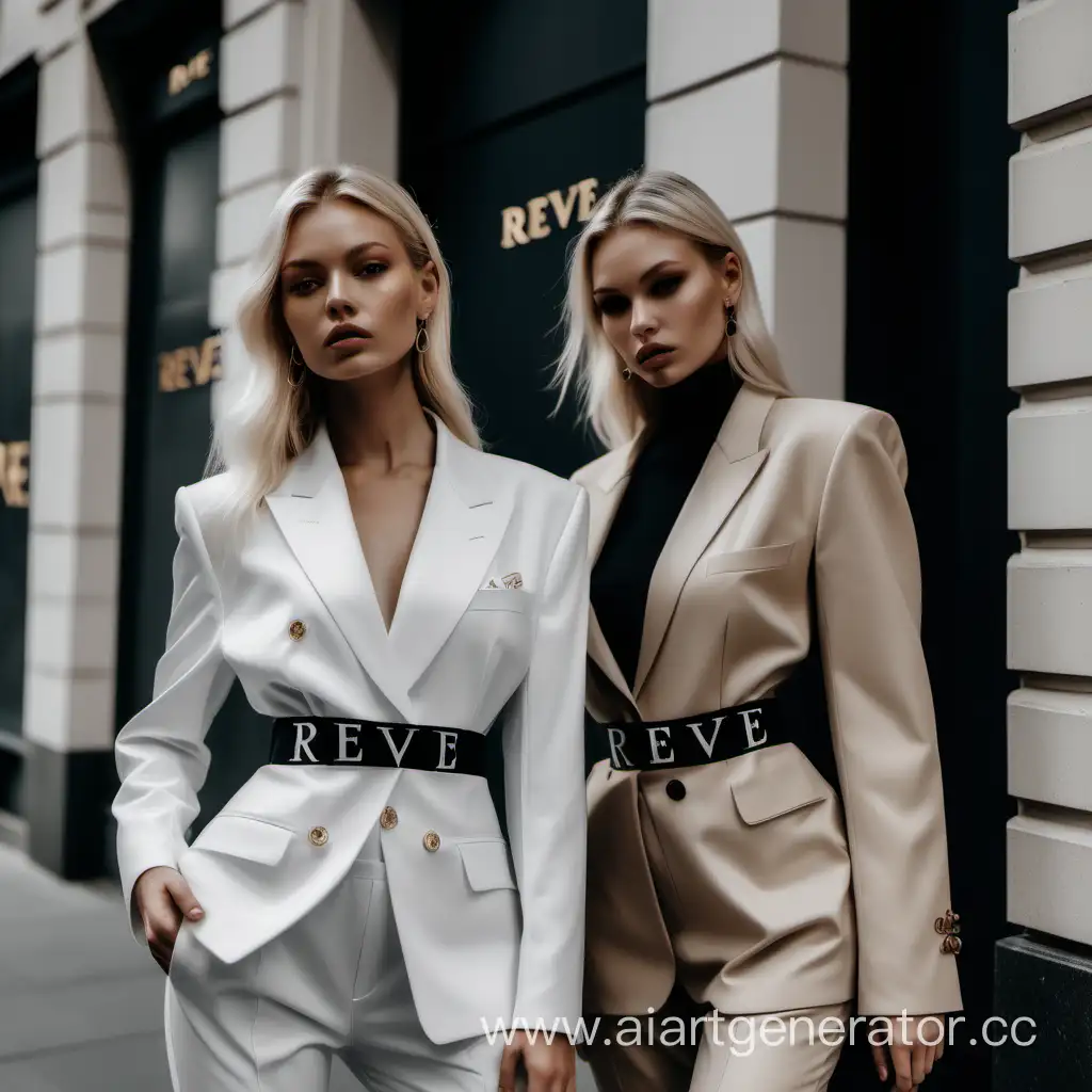 luxury clothing brand (RÊVE) thick fit blonde models the clothes with luxury desgins  in a good way with street photography 