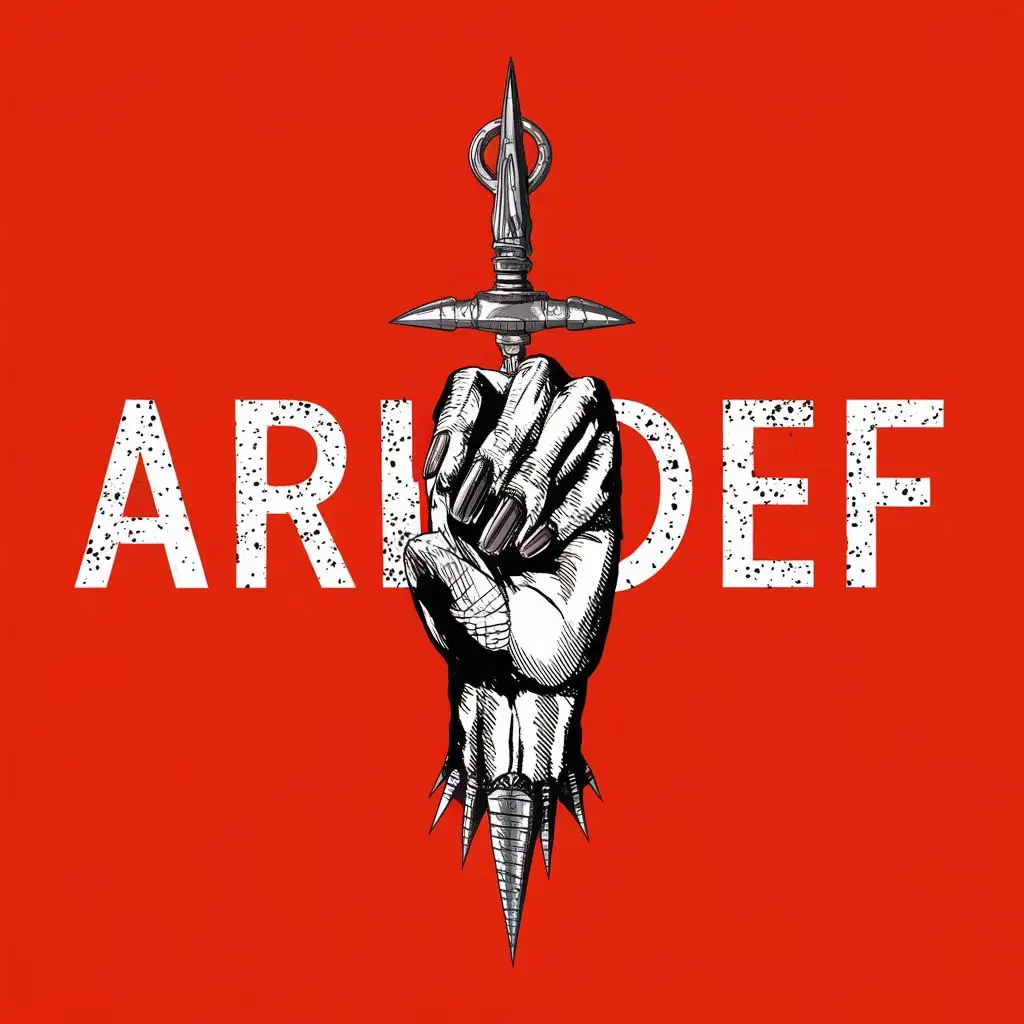 logo, An impaled hand, with the text "ARKDEF", typography
