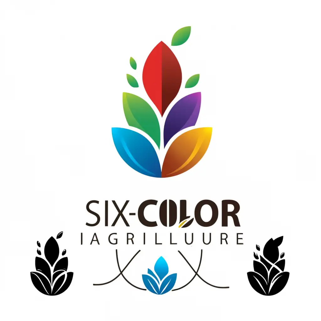 a logo design,with the text "Six-color agriculture", main symbol:Green (vitality), brown (soil), gold (harvest), blue (water source), white (purity), and purple (nobility),Moderate,clear background