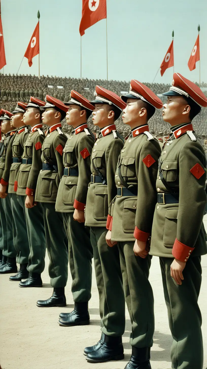 一些身穿国民革命军服装的士兵，每人手里拿着一个瓷碗，站在操场上，听台上首长讲话