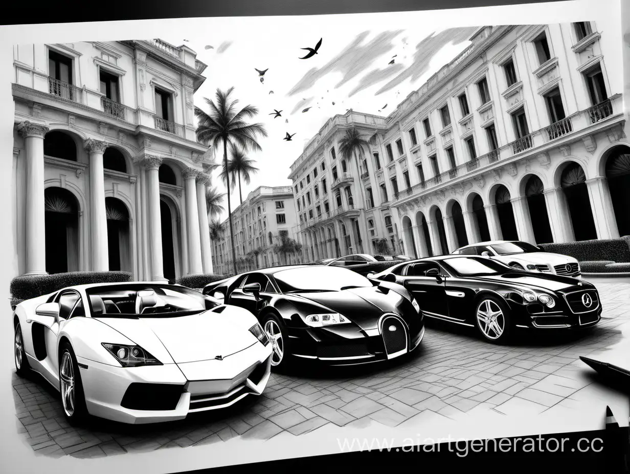 Luxurious-Black-and-White-Billionaires-Lifestyle-with-Perfectly-Drawn-Cars