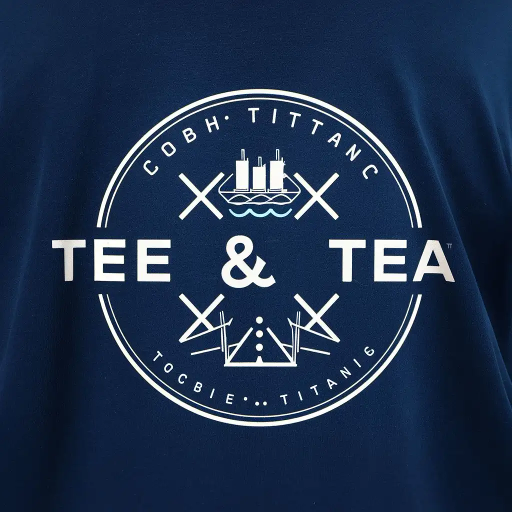 logo, Cobh/ Titanic, with the text "Tee & Tea", typography