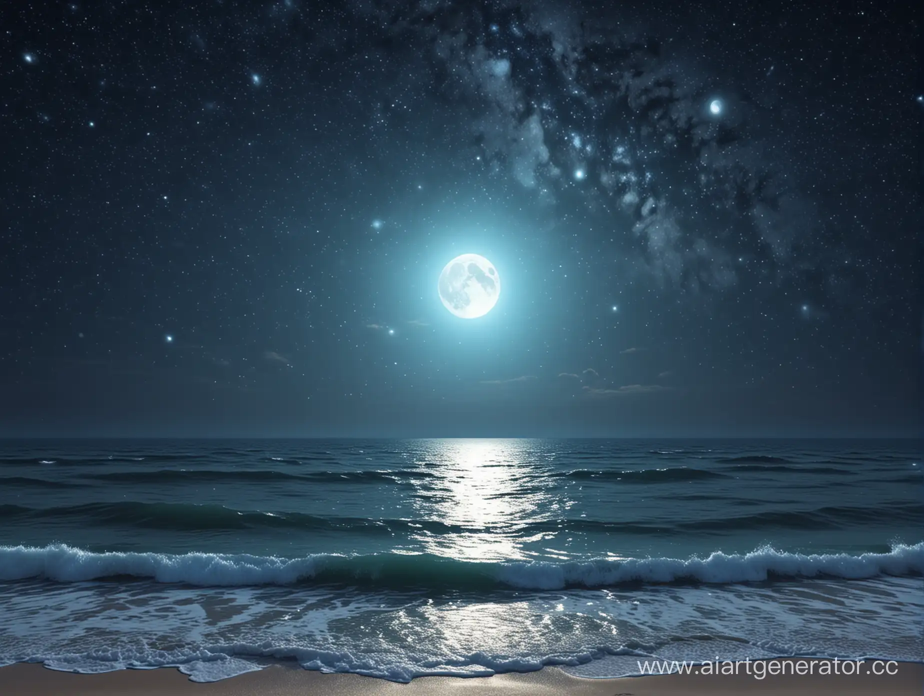 Fantasy-Night-Seascape-with-Bright-Moon-and-Twinkling-Stars-in-High-Resolution-4K