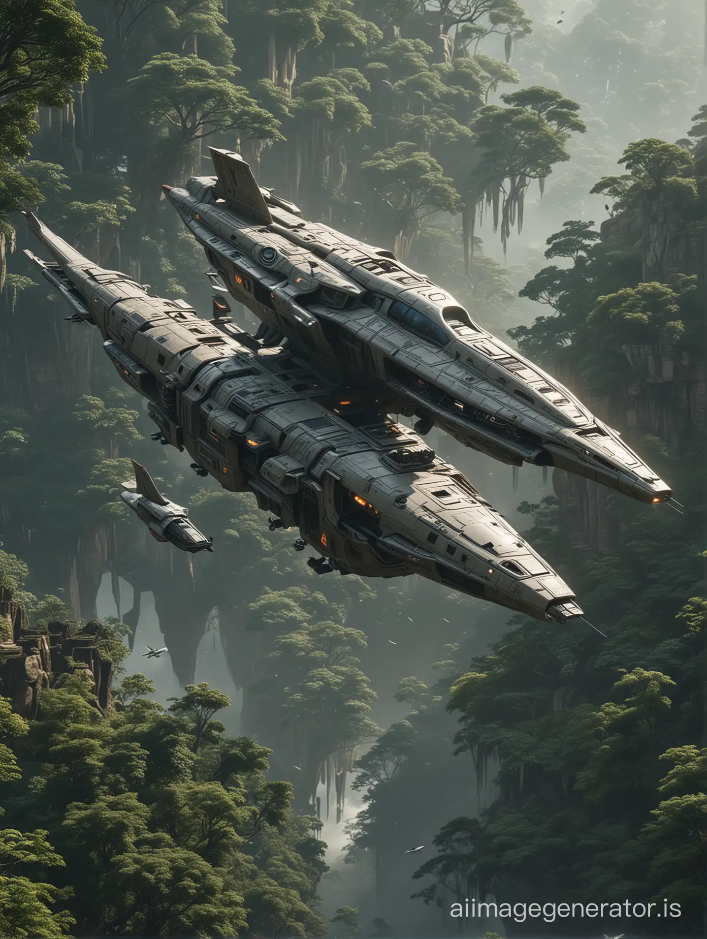 Multi-level disproportionate alien spacecraft flying contraption, time traveling to Ancient Majapahit townscape, with a forest background, in the style of sci-fi, Unreal Engine, octane render, with several temples and goddess statues with wings around the scenery, and surprised Majapahit citizens, transformed into a Supersonic vtol plane.