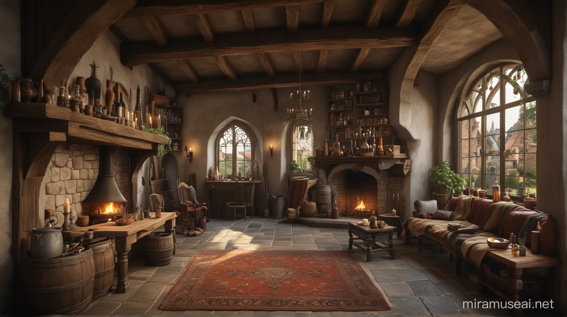 medieval high end house , interior only , not a living room , brewing a potion
