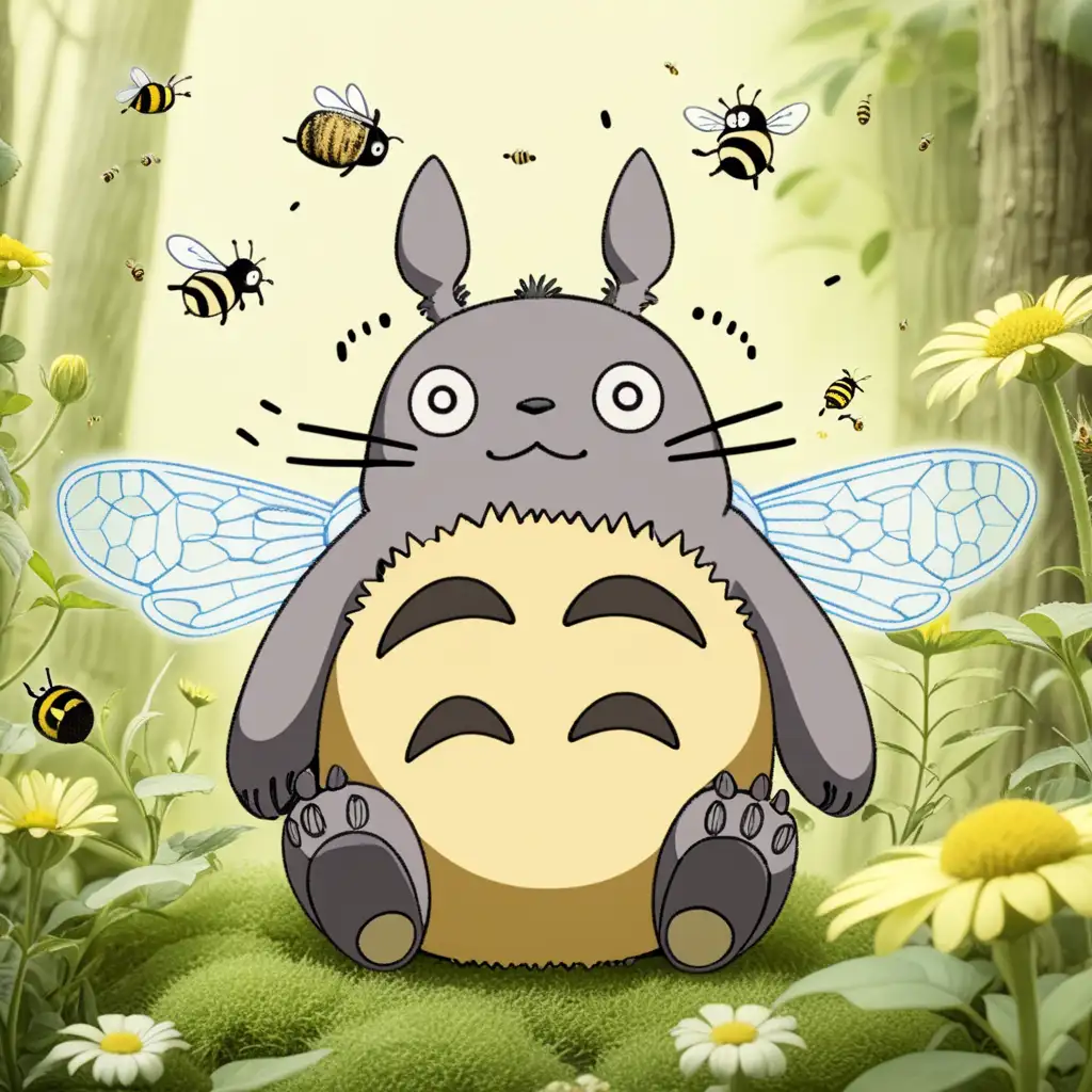 Adorable Totoro Embraced by a Beethemed Fantasy World