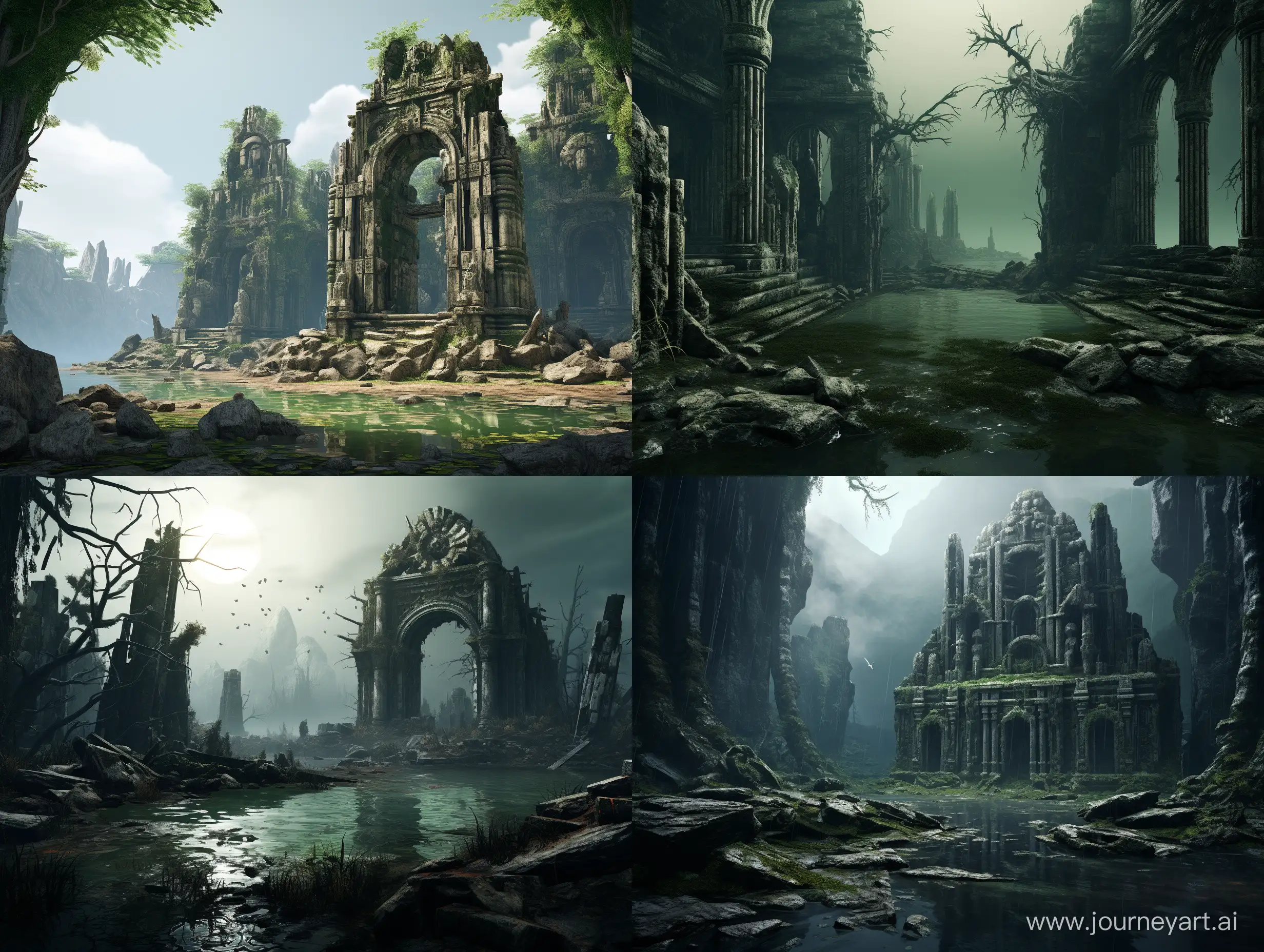 Eerie-Lovecraftian-Temple-Ruins-by-the-Lake