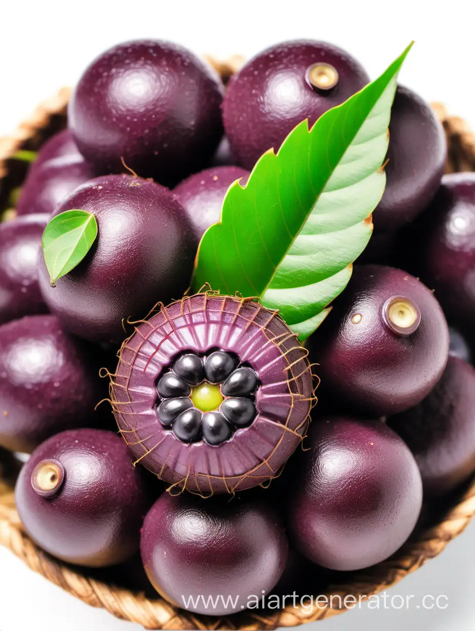 Vibrant-CloseUp-of-Acai-Fruit-with-Fresh-Green-Leaf-on-White-Background