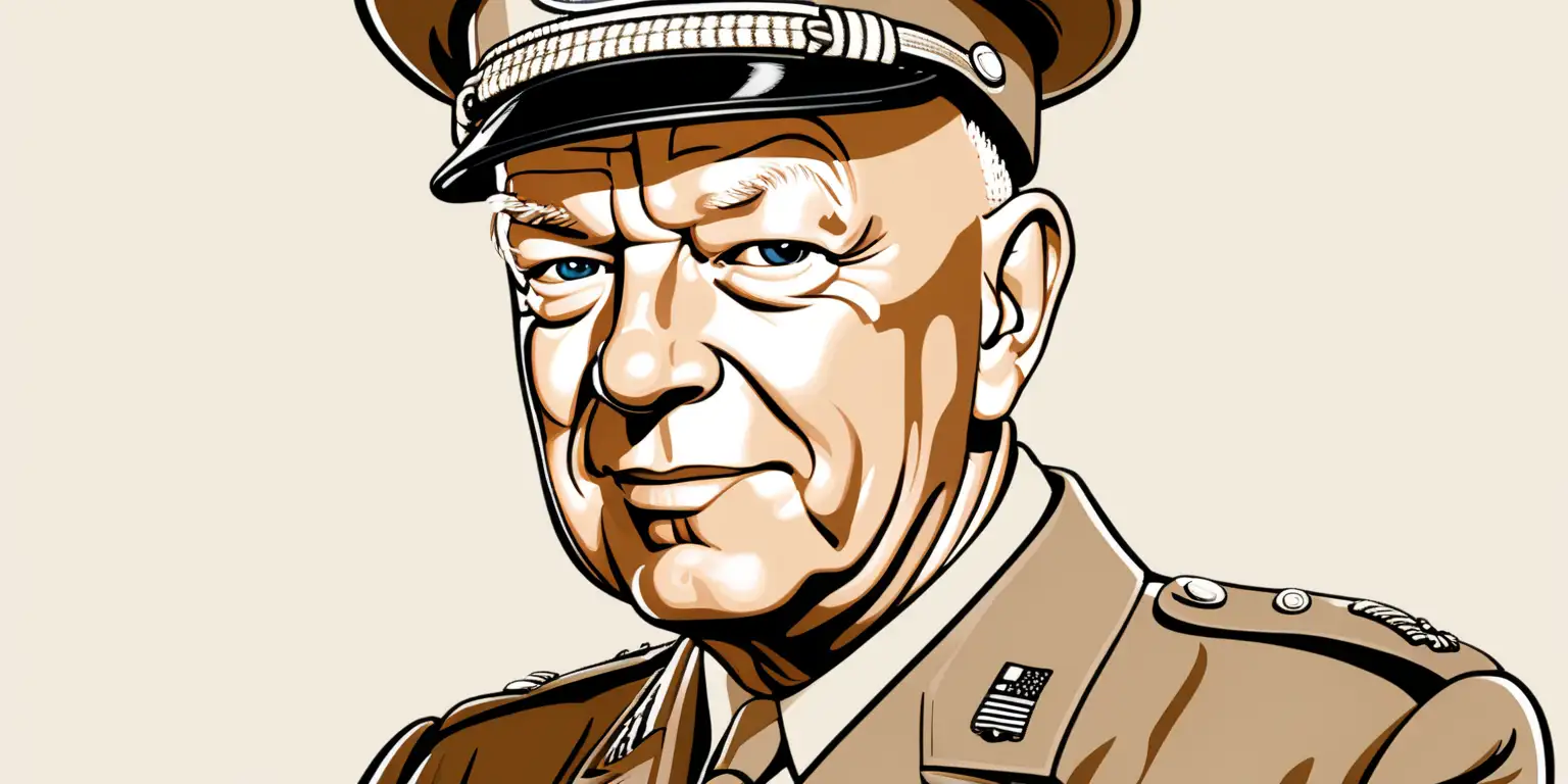 Cartoon Portrait of Dwight D Eisenhower on a Solid Background