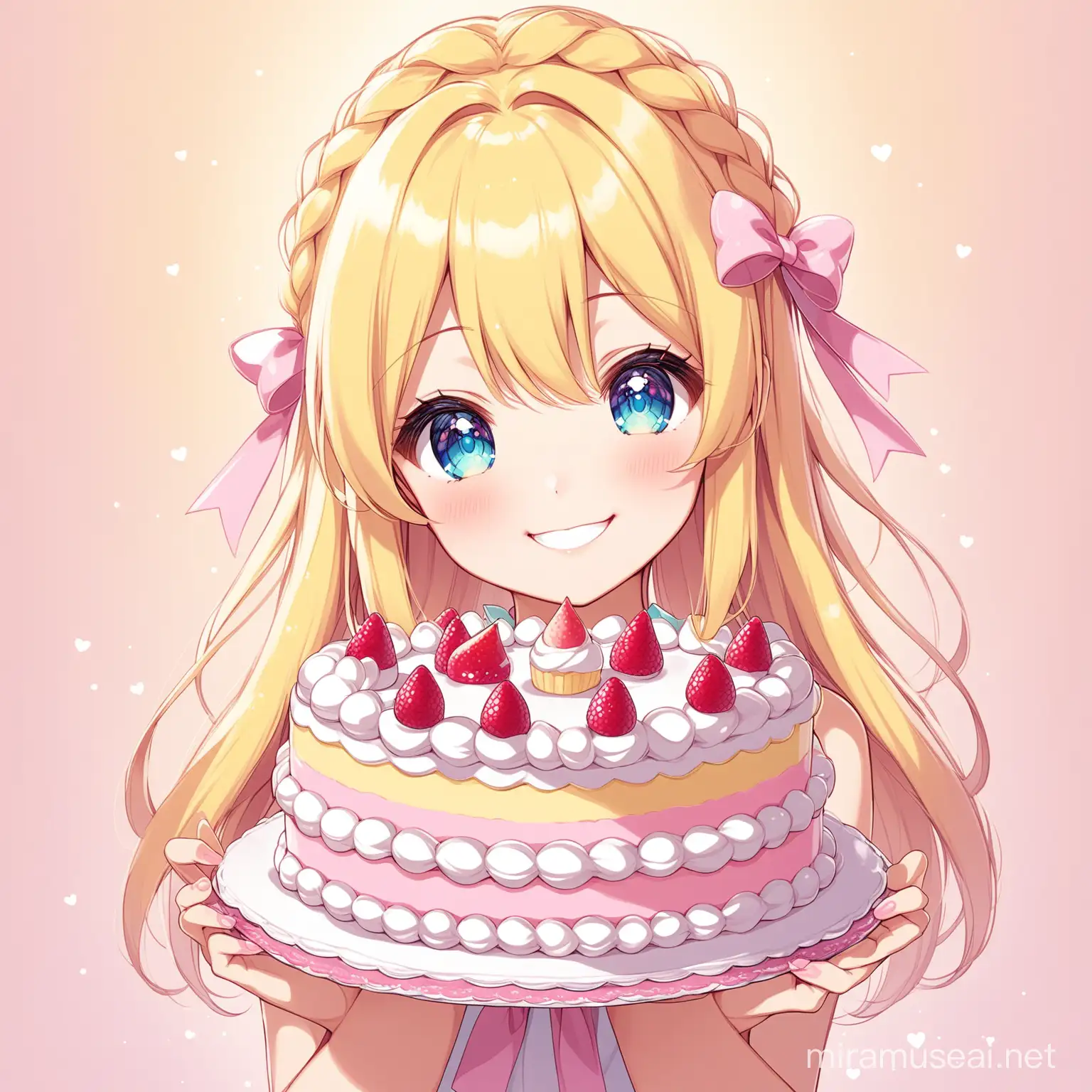 Holding Anime Cute pastel smile sweet cake