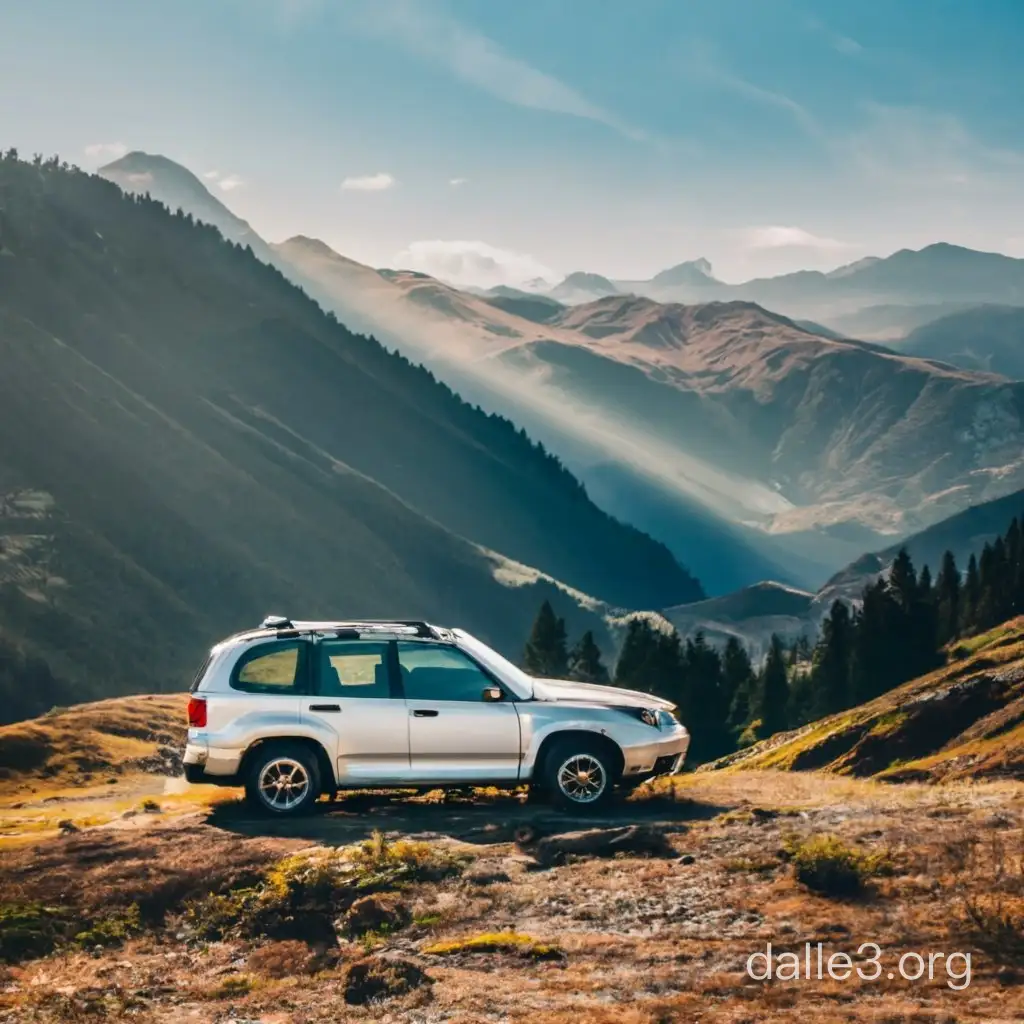 Old Subaru forester in mountains