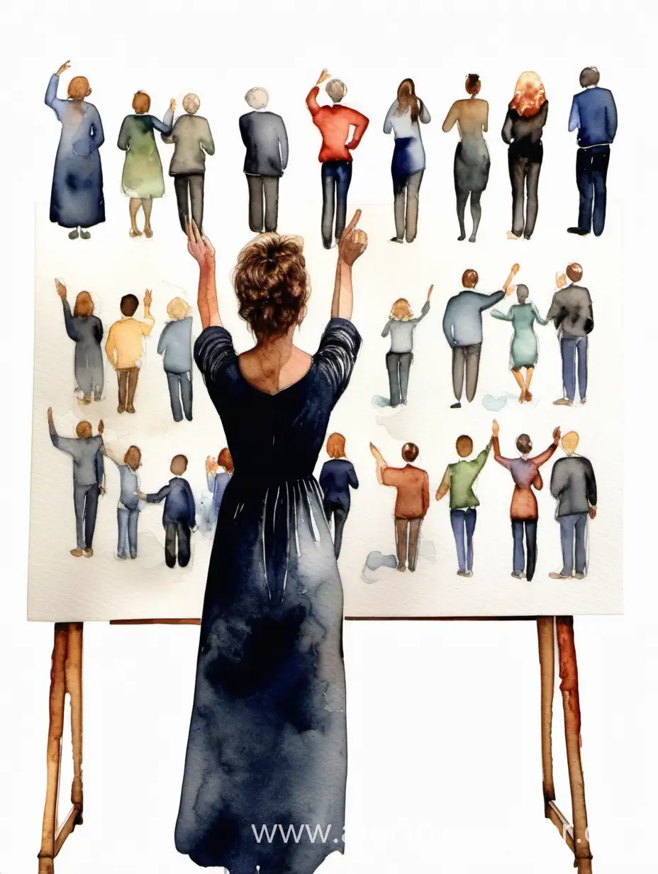 Crowd-Admiring-Stout-Woman-in-Vibrant-Watercolor