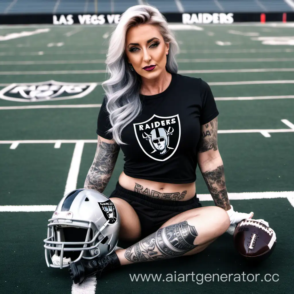Tattooed-Women-in-Las-Vegas-Raiders-Gear-on-Football-Field