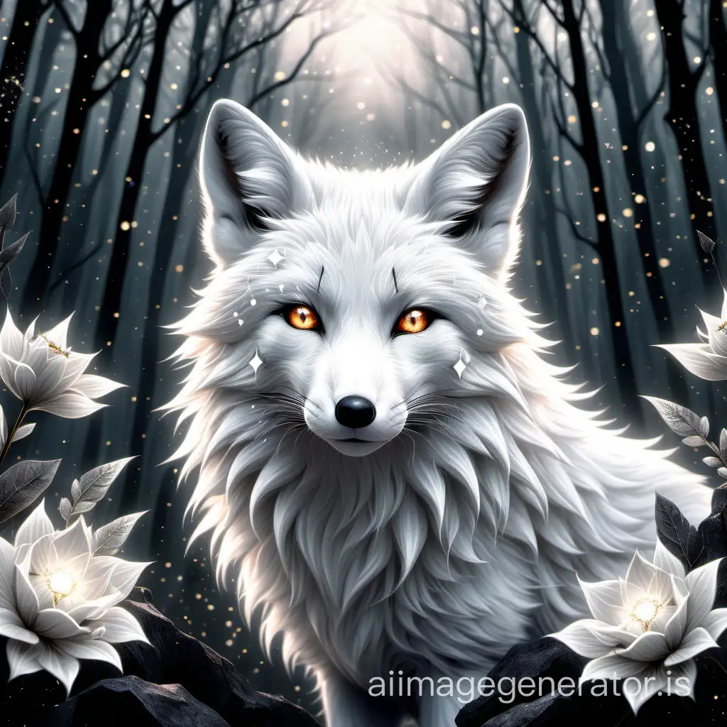 Majestic-White-Fox-Amidst-Enchanted-Forest-with-Crown-and-Crystals