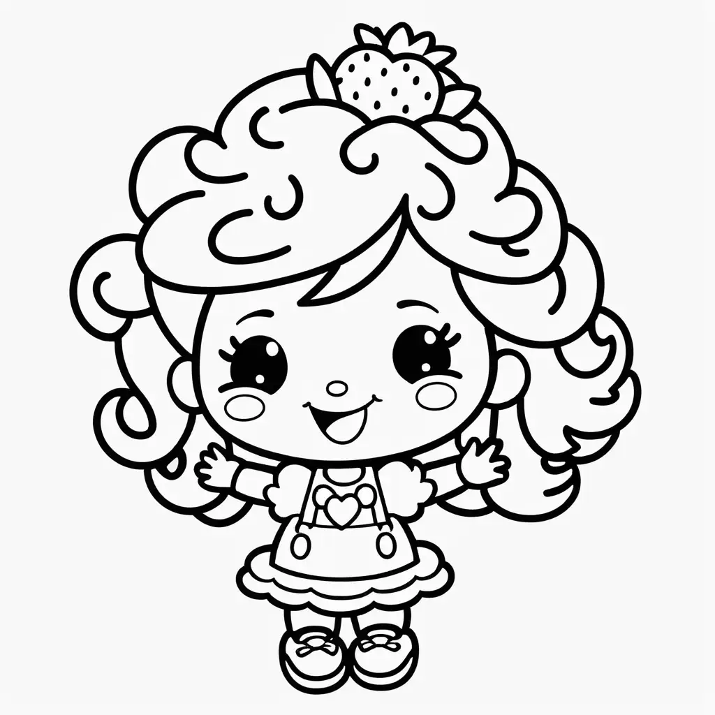 Cheerful KAWAII Strawberry Shortcake with Whipped Cream Hair Valentine Coloring Book