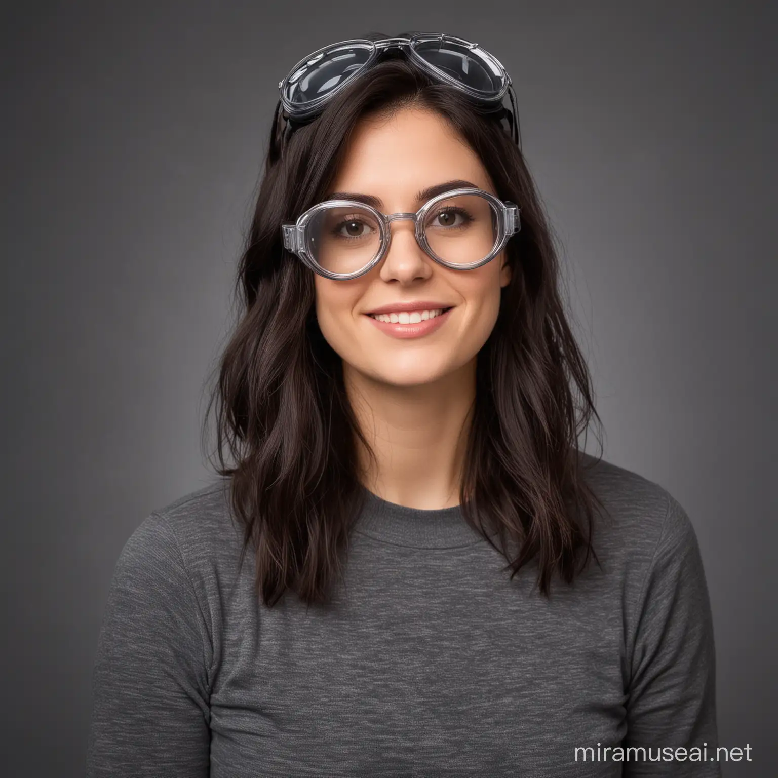 Profile image of a copywriter based in Canada who is dressed in casual and has a dark hair and wearing a pair of goggles 