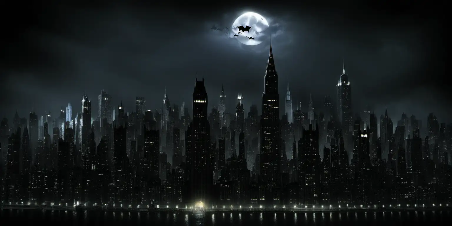 Gotham City Skyline at Night Urban Metropolis Illuminated by City Lights