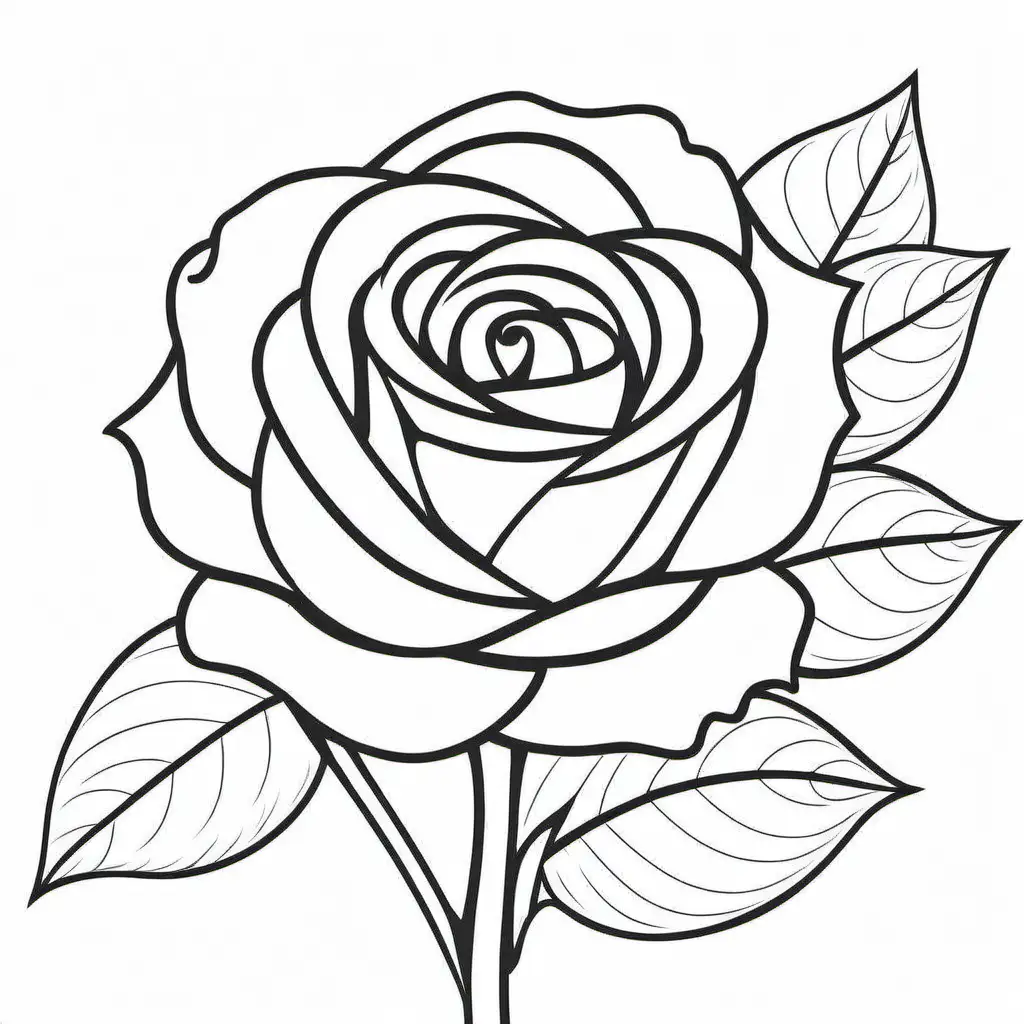 Rose, Coloring Page, black and white, line art, white background, Simplicity, Ample White Space. The background of the coloring page is plain white to make it easy for young children to color within the lines. The outlines of all the subjects are easy to distinguish, making it simple for kids to color without too much difficulty