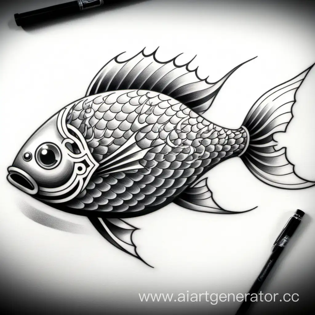 Tattoo drawing, a fish with a hidden message