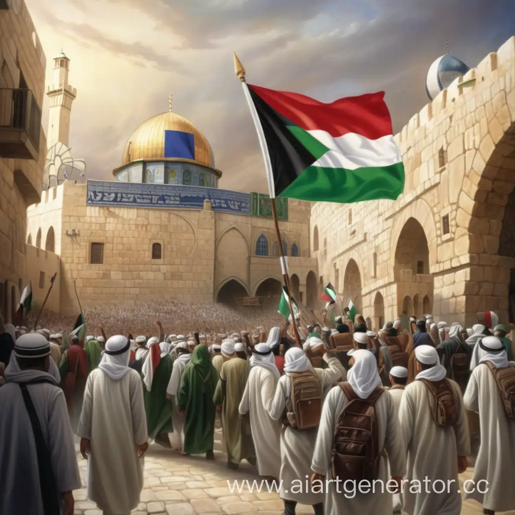 victory of muslims over jews, ierusalim, palestine flag