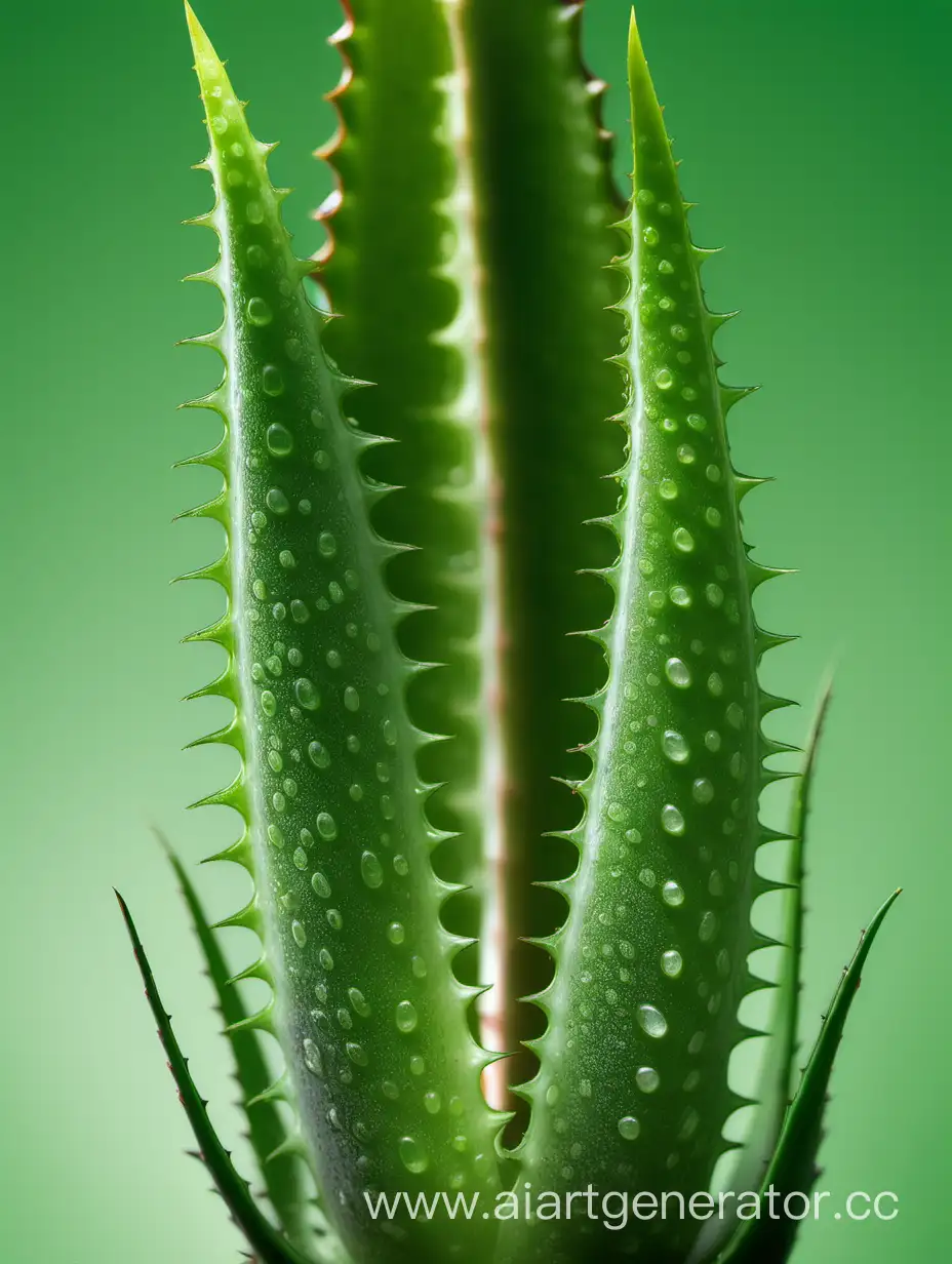 Aloe-Vera-Extreme-Close-Up-Two-Lush-Leaves-Against-Vibrant-Green-Background