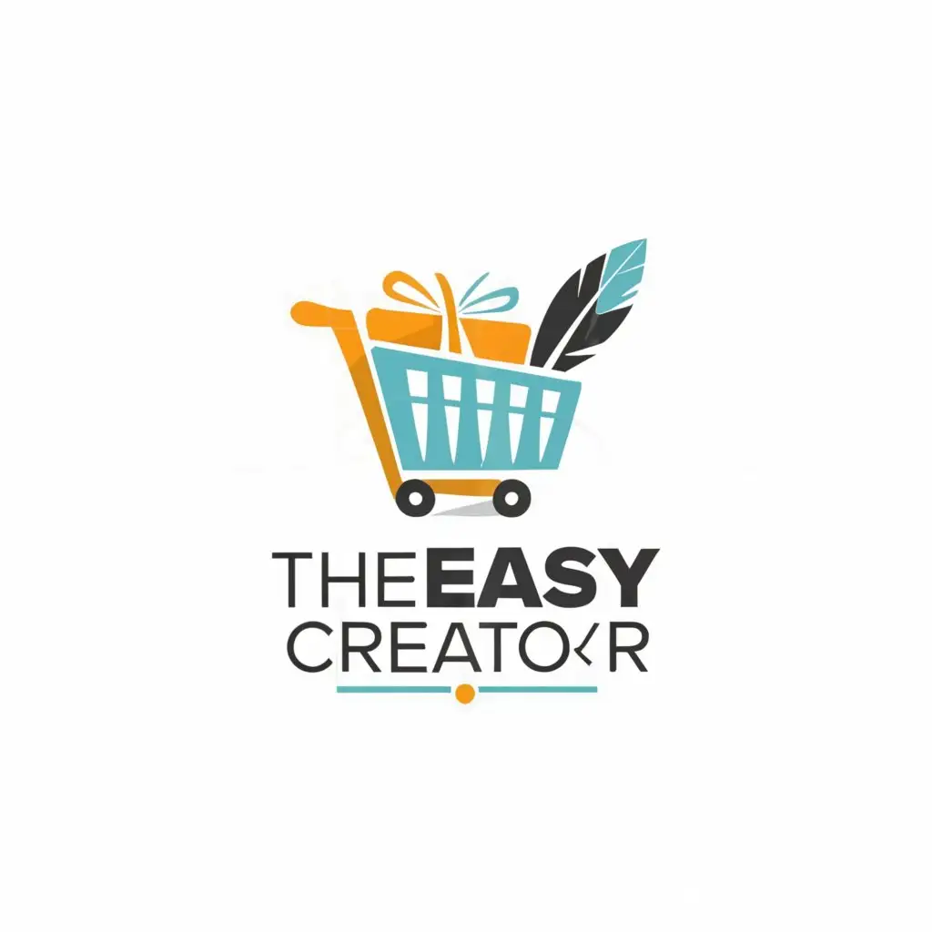 LOGO-Design-For-The-Easy-Creator-Minimalistic-Shop-Cart-and-Feather-Emblem-on-Clear-Background
