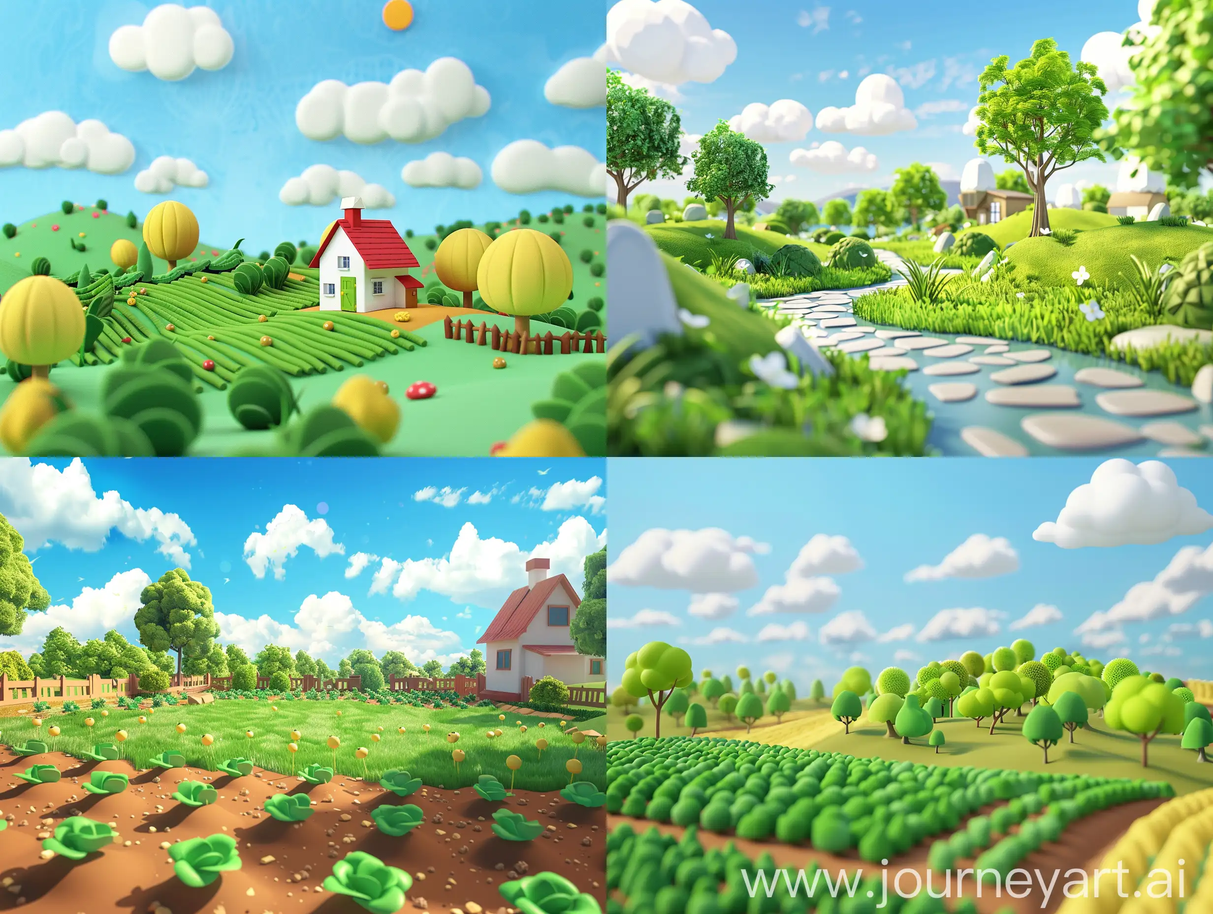 Cartoon-Style-Sunny-Day-Landscape-with-a-Plot-of-Land