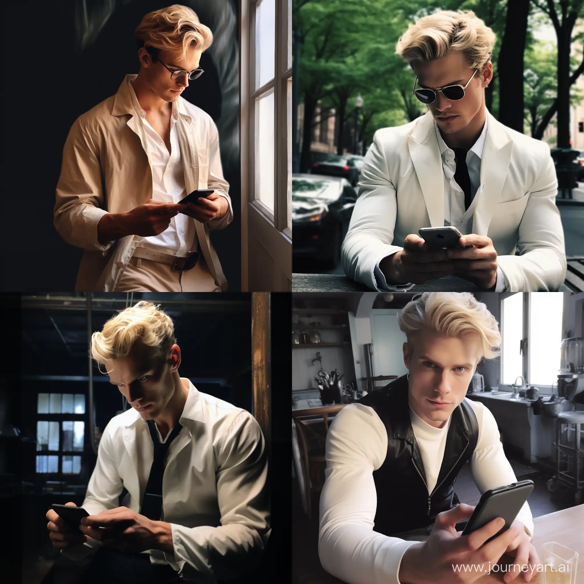 Phone photo, blond, handsome, scientist