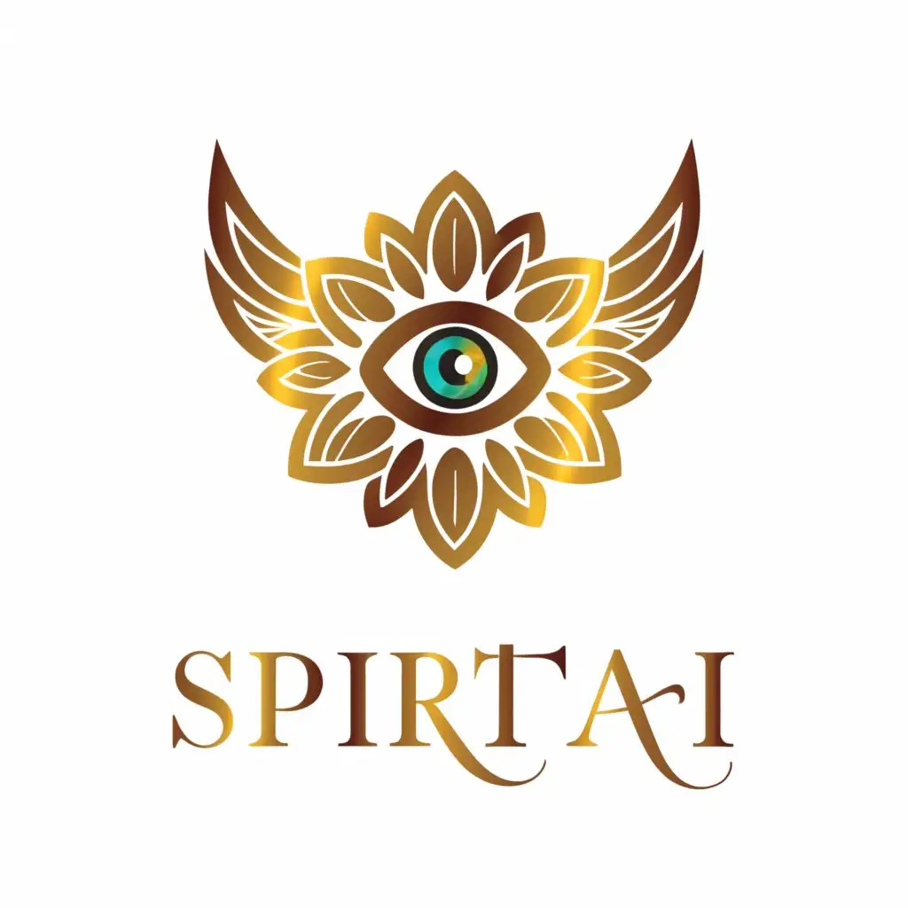 a logo design,with the text "spiritai", main symbol:an eye in a colored mandala with gold angel wings around it,Moderate,be used in Travel industry,clear background