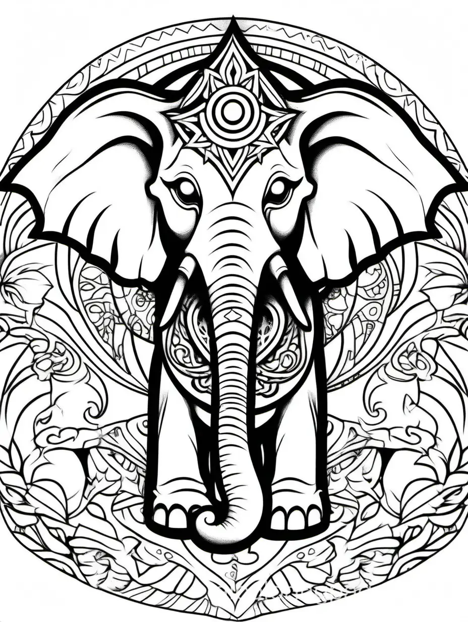 simple coloring page sexy  with tattoo pinup voodoo elephant  mystic third eye, Coloring Page, black and white, line art, white background, Simplicity, Ample White Space. The background of the coloring page is plain white to make it easy for young children to color within the lines. The outlines of all the subjects are easy to distinguish, making it simple for kids to color without too much difficulty