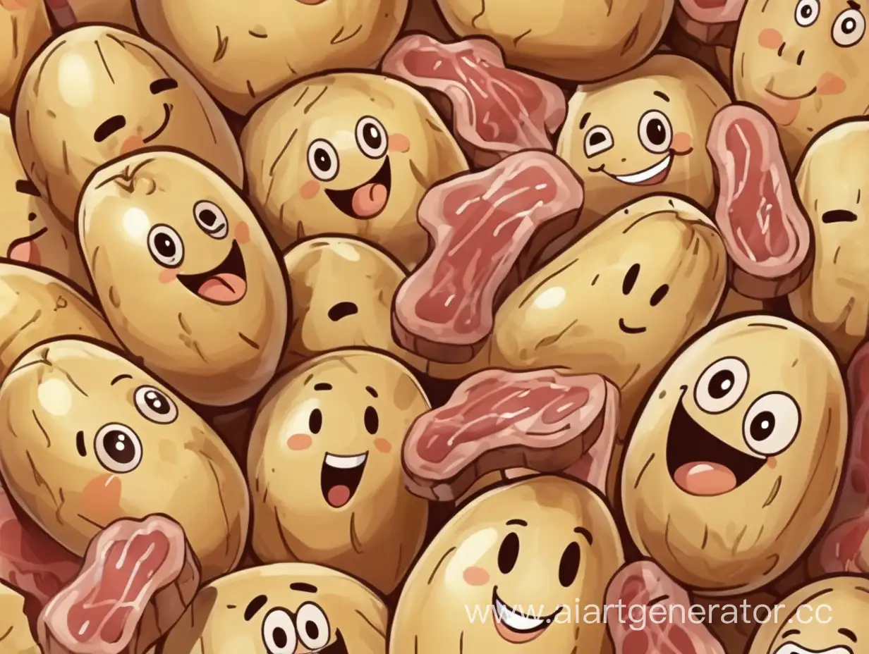 Joyful-Embrace-Potatoes-and-Meat-Share-Heartwarming-Hug