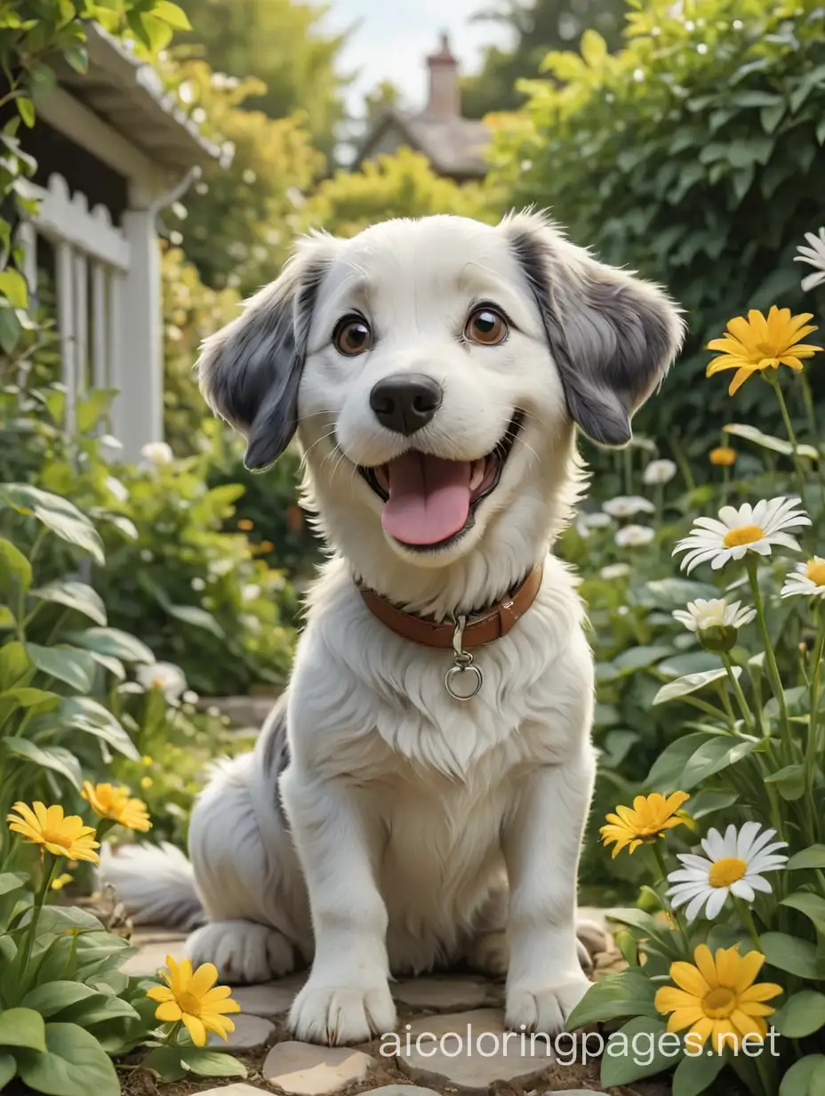 Happy-Dog-in-Garden-Coloring-Page
