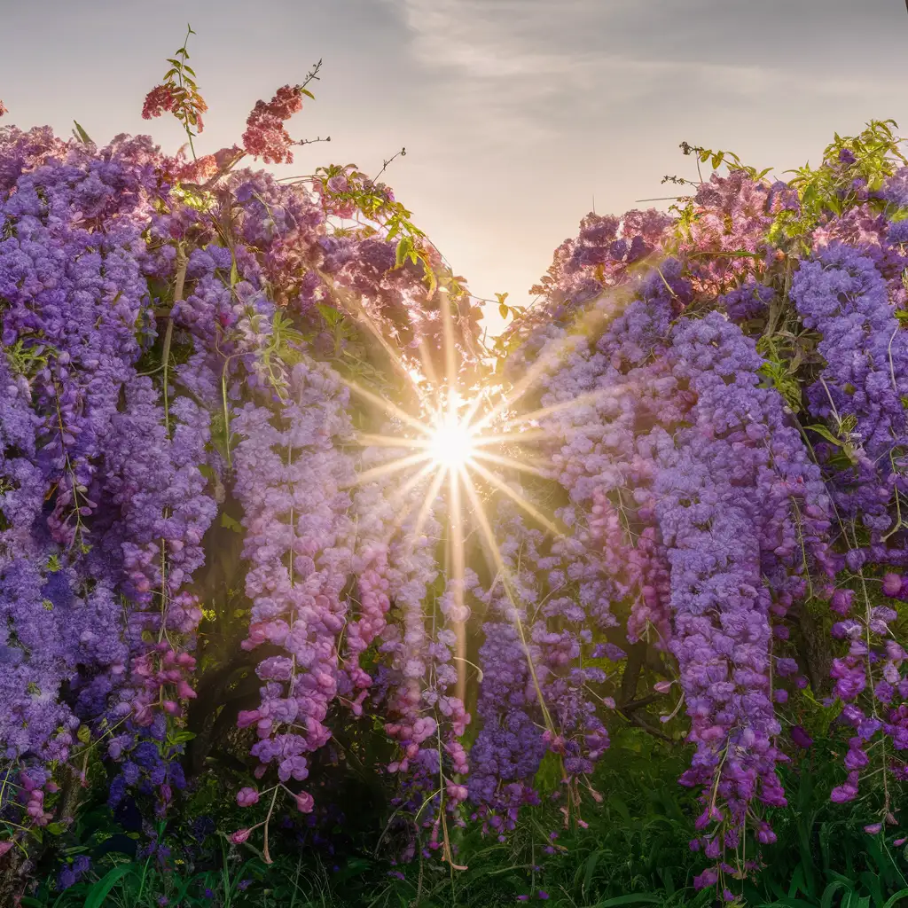 Lilac Blossoms at Sunrise Serene Morning Landscape