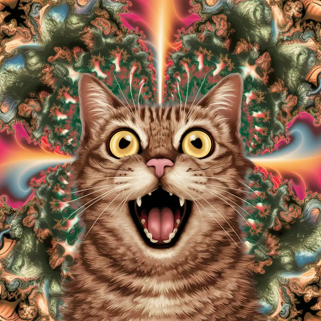 (masterpiece、top quality、top quality、Official Art、Beautifully Aesthetic:1.2)、(1 cat in)、surprise expression、eyes wide open、I have my mouth wide open、highly detailed、(fractal art:1.4)、 colorful、more detailed