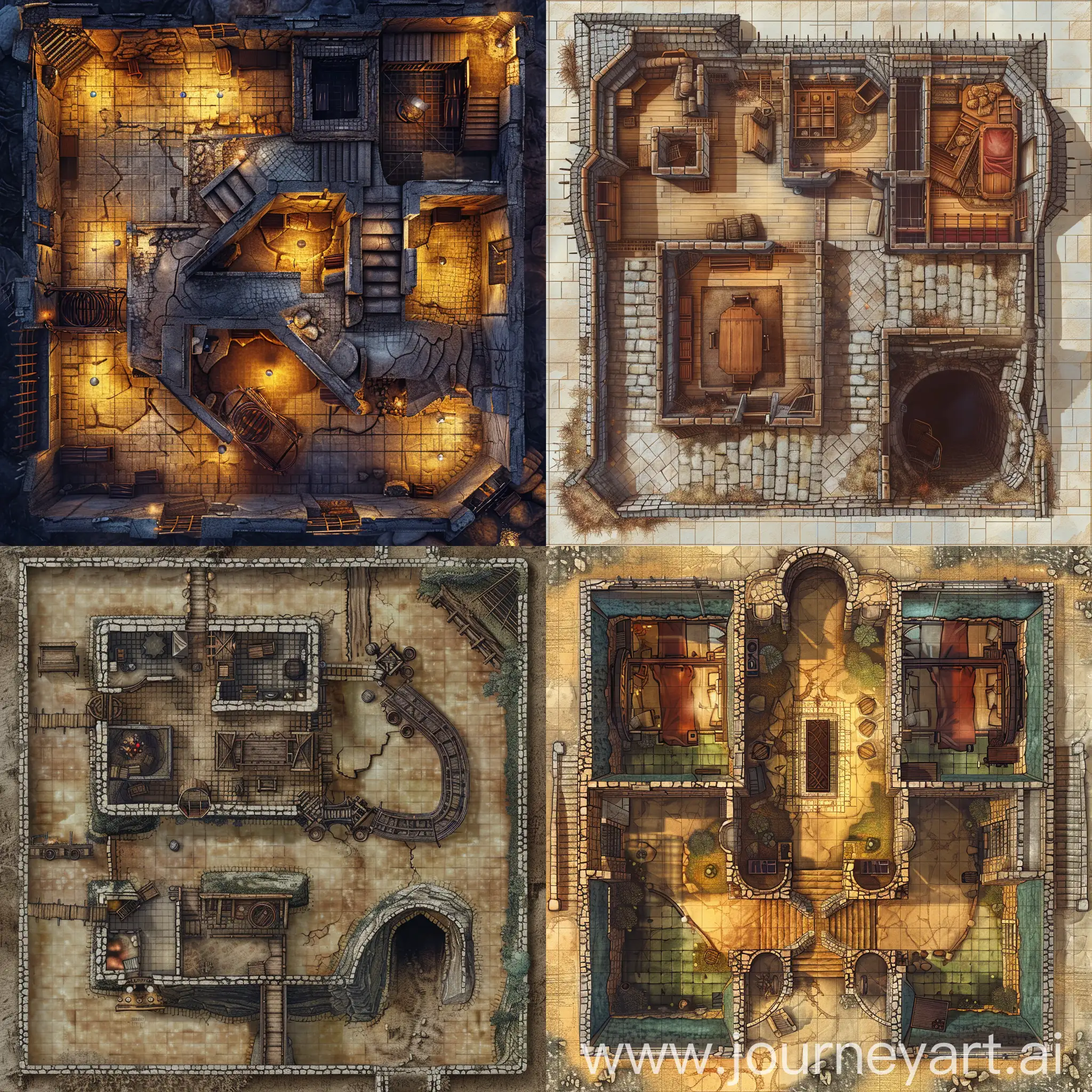 dnd battle map, house basement with cart tunnel , small map