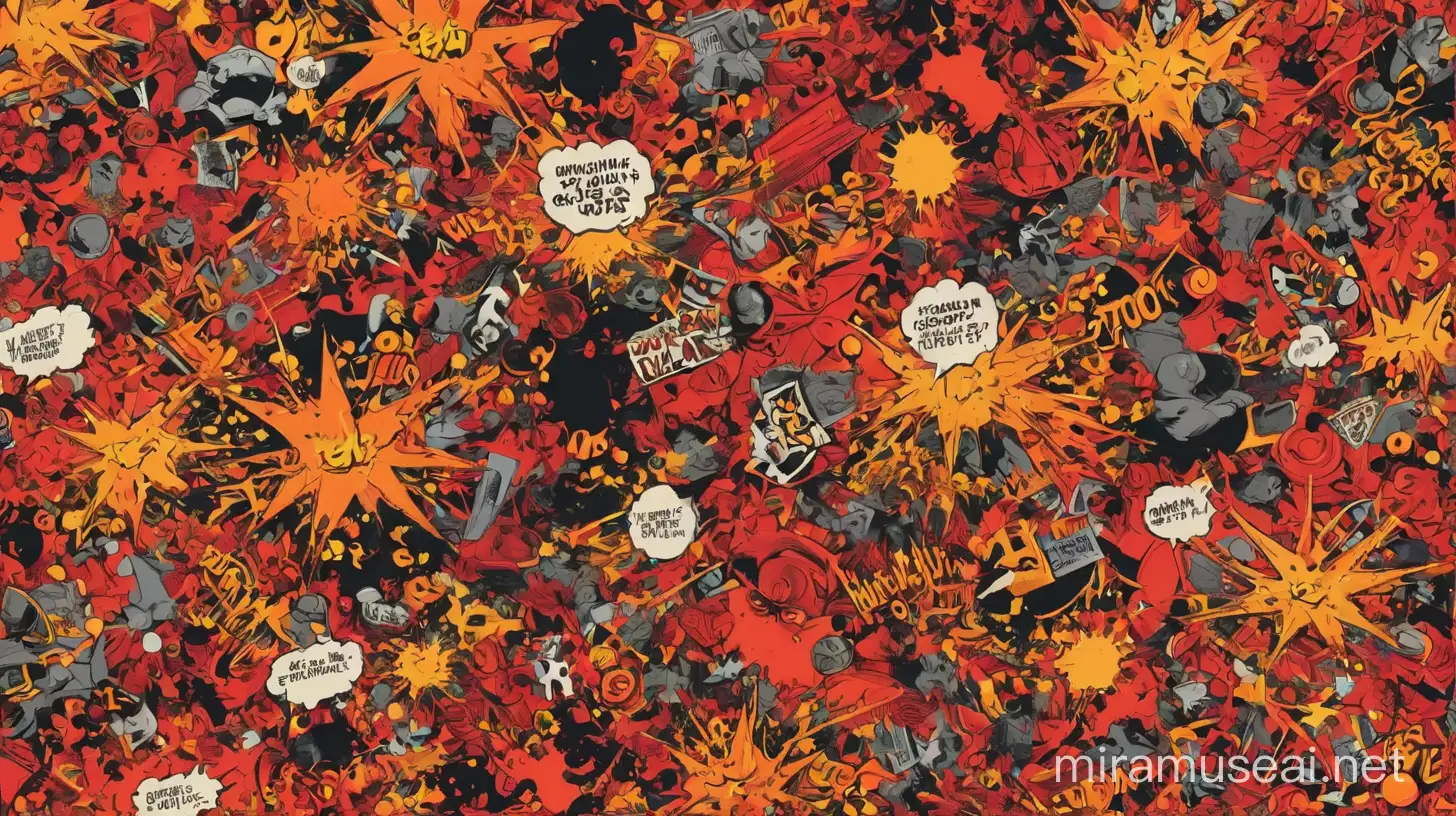 Dynamic Comic Book Texture in Vibrant Reds and Oranges with Black Accents