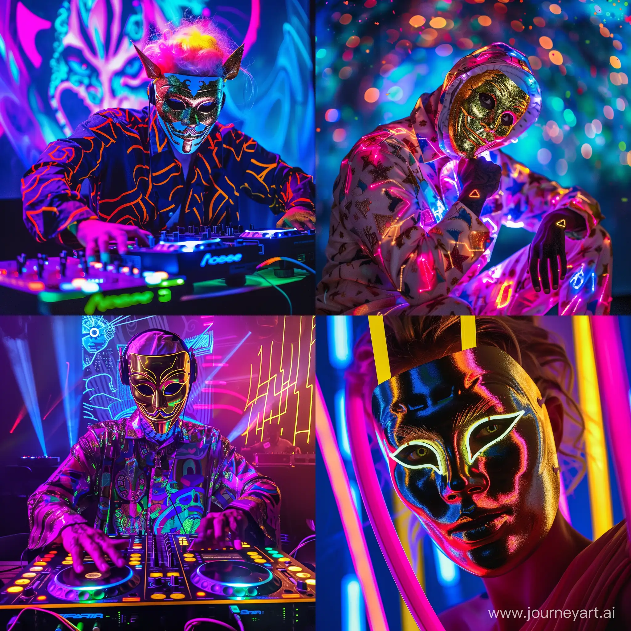 neon party vith gold mask dj