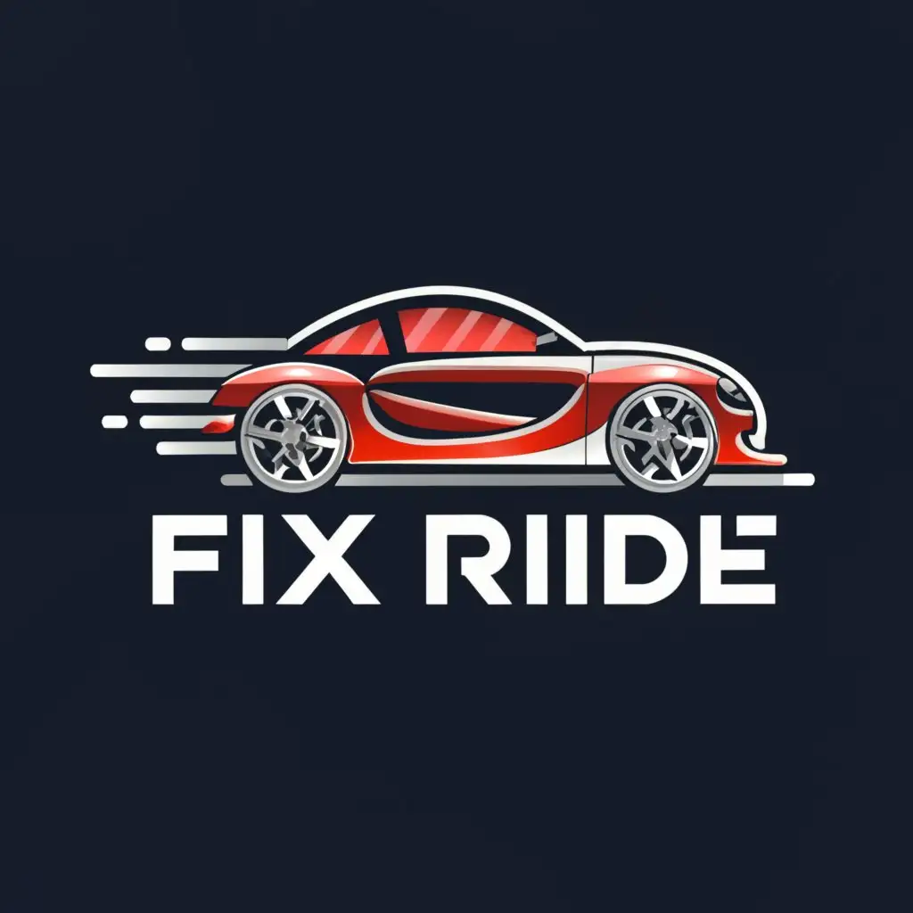 a logo design,with the text "fix ride", main symbol:car with background navy blue,complex,clear background