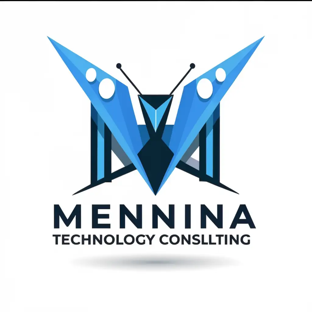 a logo design,with the text "Menninga Technology Consulting", main symbol:Design a logo for Menninga Technology Consulting that incorporates the letter 'M' from 'Menninga' and a blue mantis. The logo should convey professionalism, innovation, and technological expertise. The mantis should be stylized in a way that it complements the letter 'M' and creates a cohesive design. Consider incorporating subtle technological elements or symbols to emphasize the consulting aspect of the business. The color scheme should primarily feature shades of blue to represent trust, reliability, and technology. Ensure that the logo is versatile and works well across different mediums, including digital platforms and print materials. Strive for a design that is memorable, distinctive, and visually appealing to potential clients in the technology sector. ,Moderate,be used in Technology industry,clear background