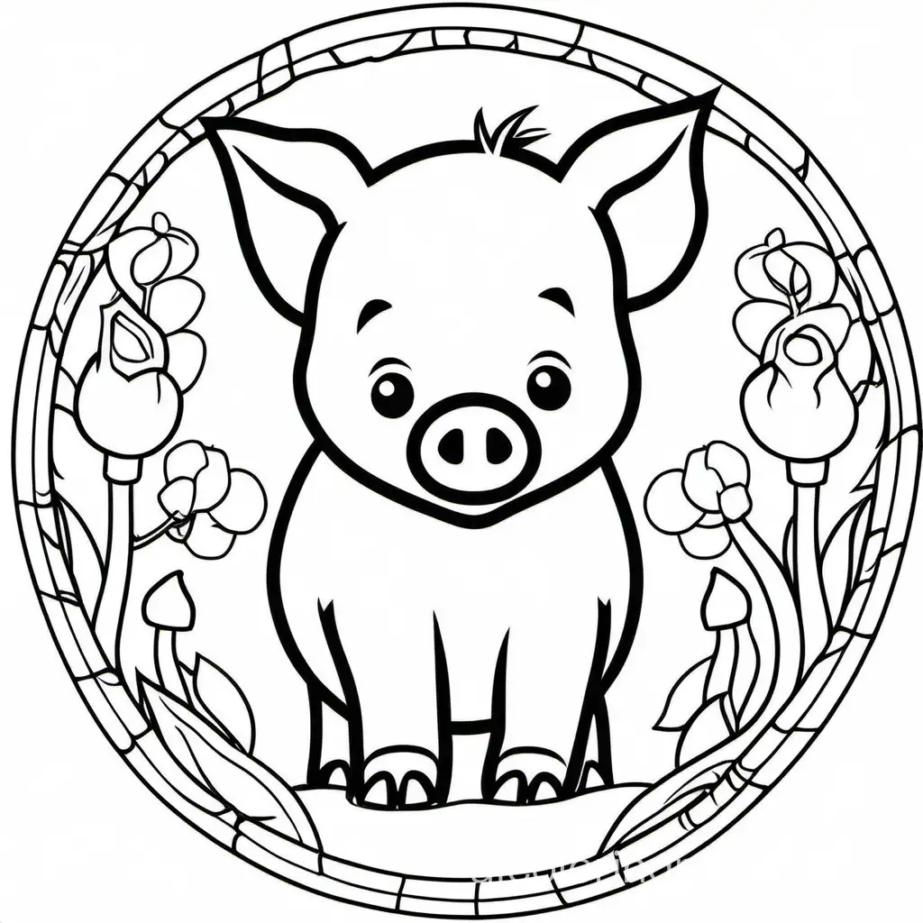 Pig, Coloring Page, black and white, line art, white background, Simplicity, Ample White Space., Coloring Page, black and white, line art, white background, Simplicity, Ample White Space. The background of the coloring page is plain white to make it easy for young children to color within the lines. The outlines of all the subjects are easy to distinguish, making it simple for kids to color without too much difficulty