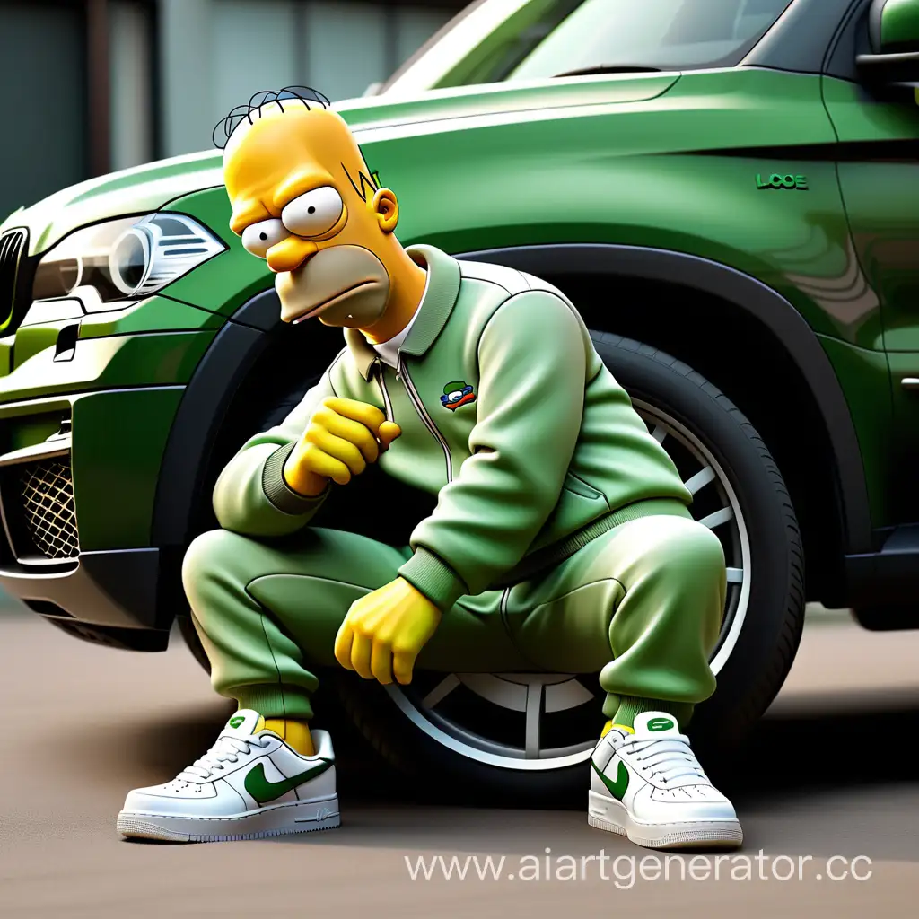 Homer Simpson green locoste tracksuit green Nike Air Force one background bmw x5