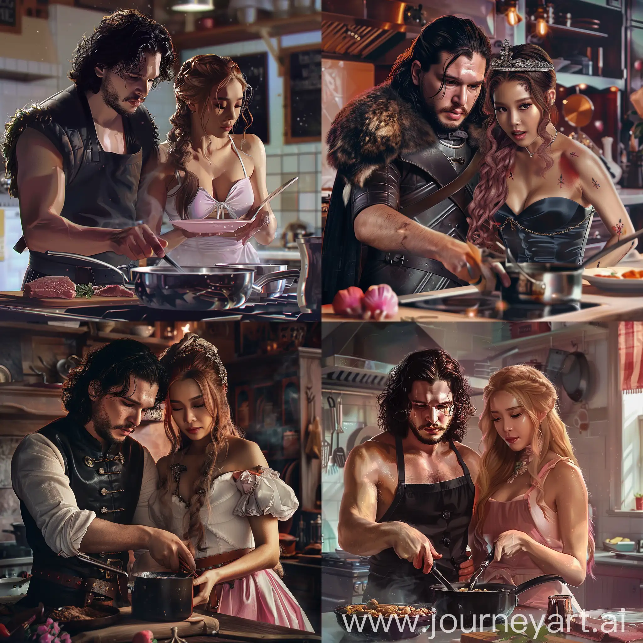 Jon-Snow-and-Jennie-from-Blackpink-Cooking-Together-in-a-Photorealistic-Kitchen