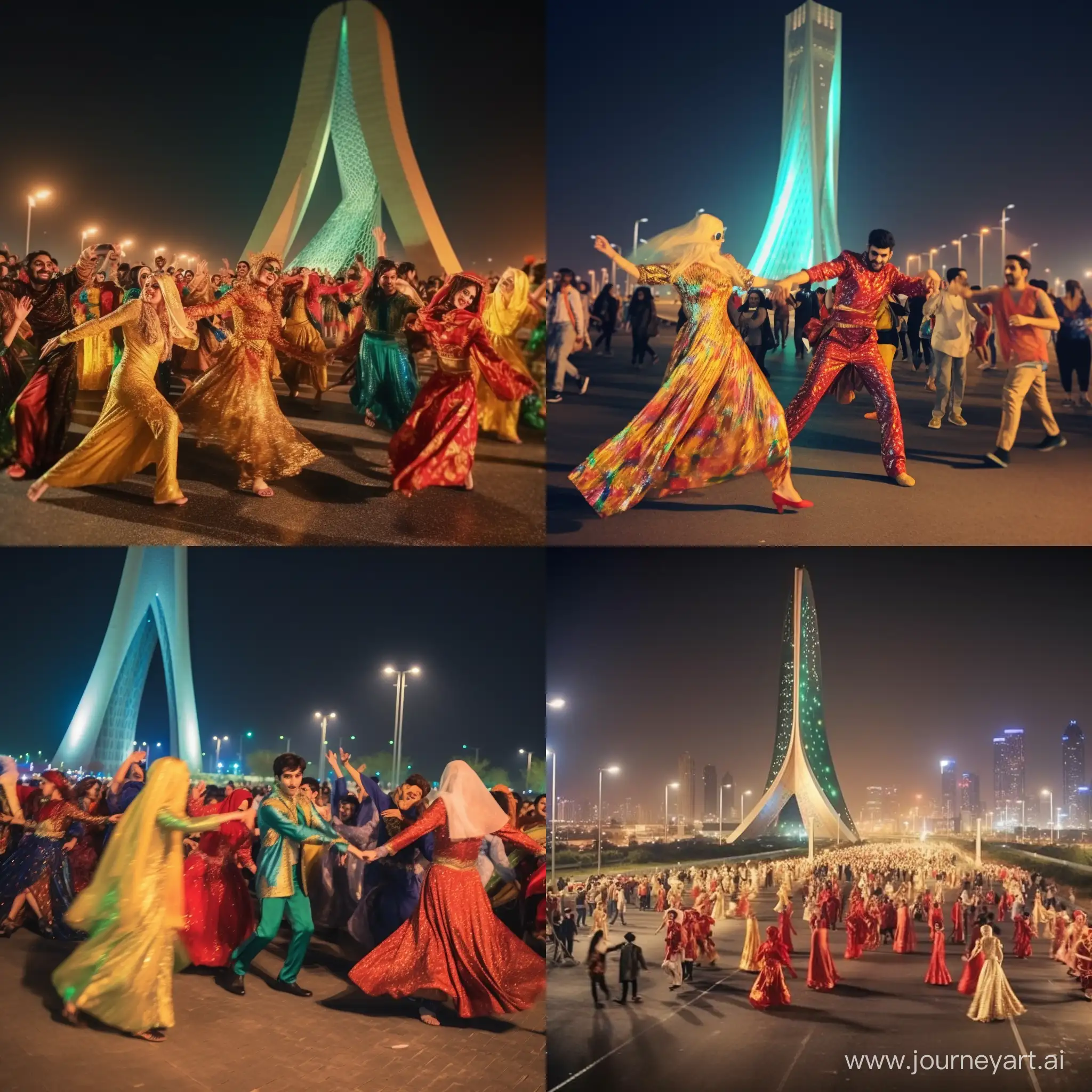 Festive-Christmas-Dance-Party-at-Tehran-Azadi-Tower-Hyperrealistic-8K-UHD-Celebration-in-Iran
