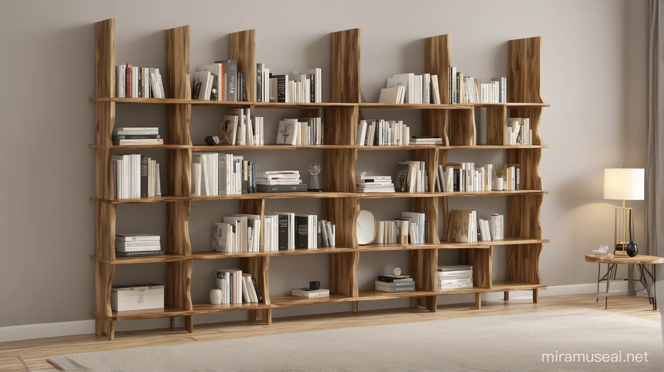 wooden book shelf luxury modern design, with differnt board width and height,