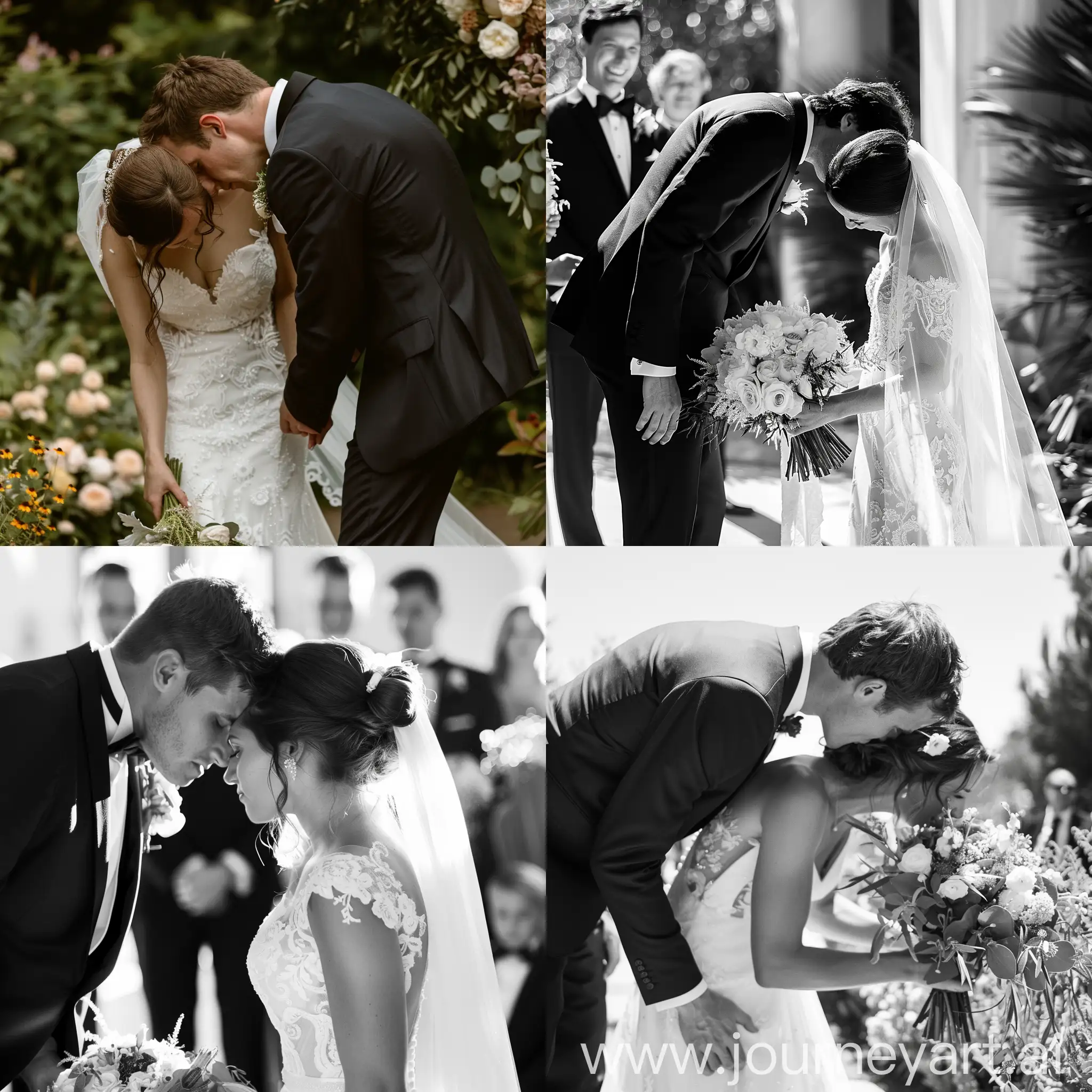 жених наклоняет и целует невесту