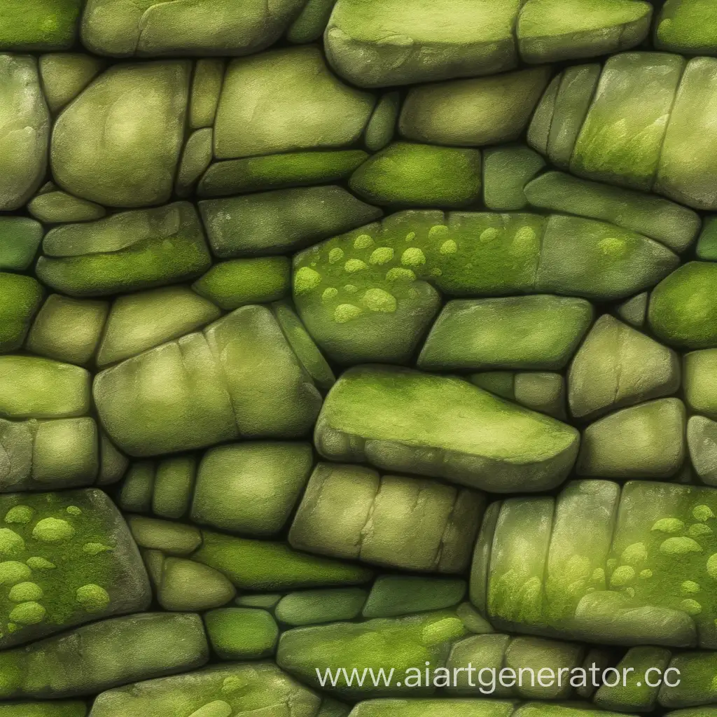 seamless, hand painting mossy stone wall background texture