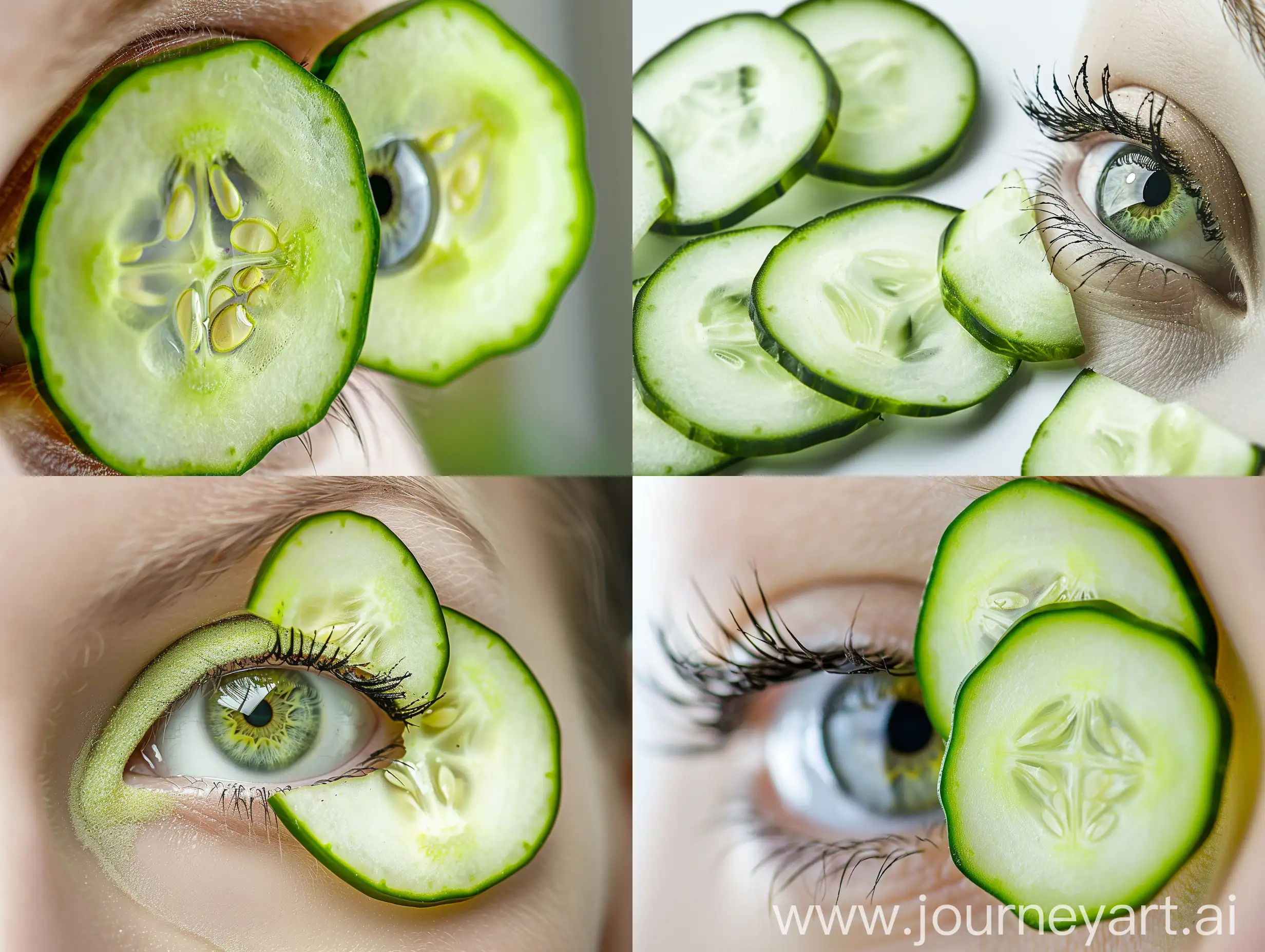 Real photo with natural light of sliced cucumber on the eye