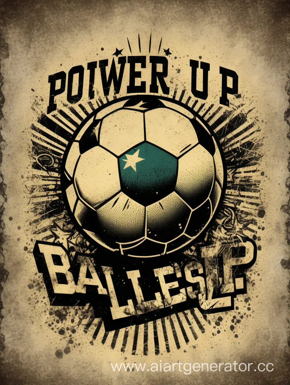 "Power Up, Football " featuring energy- filled graphics and elements that symbolize gaining strength., ballonand chesseure de sport, with distressed textures and worn-out designs, giving a vintage and worn-in look to the t-shirt design, high quality, 128K Ultra