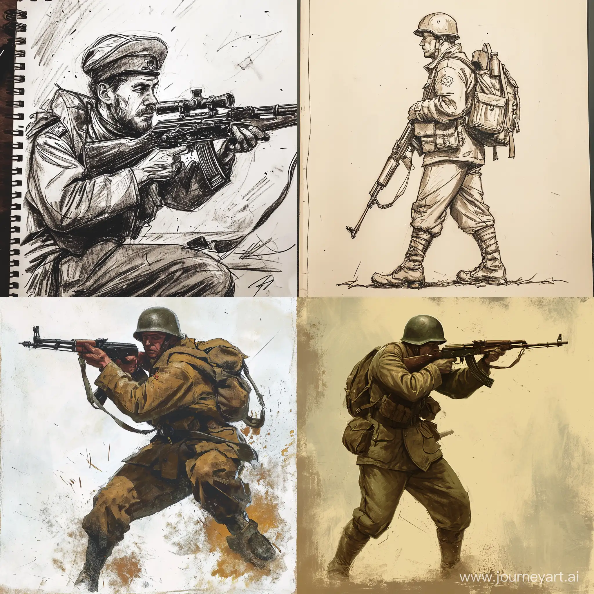 Нарисуй солдата советского союза времён второй мировой войны с винтовкой мосина