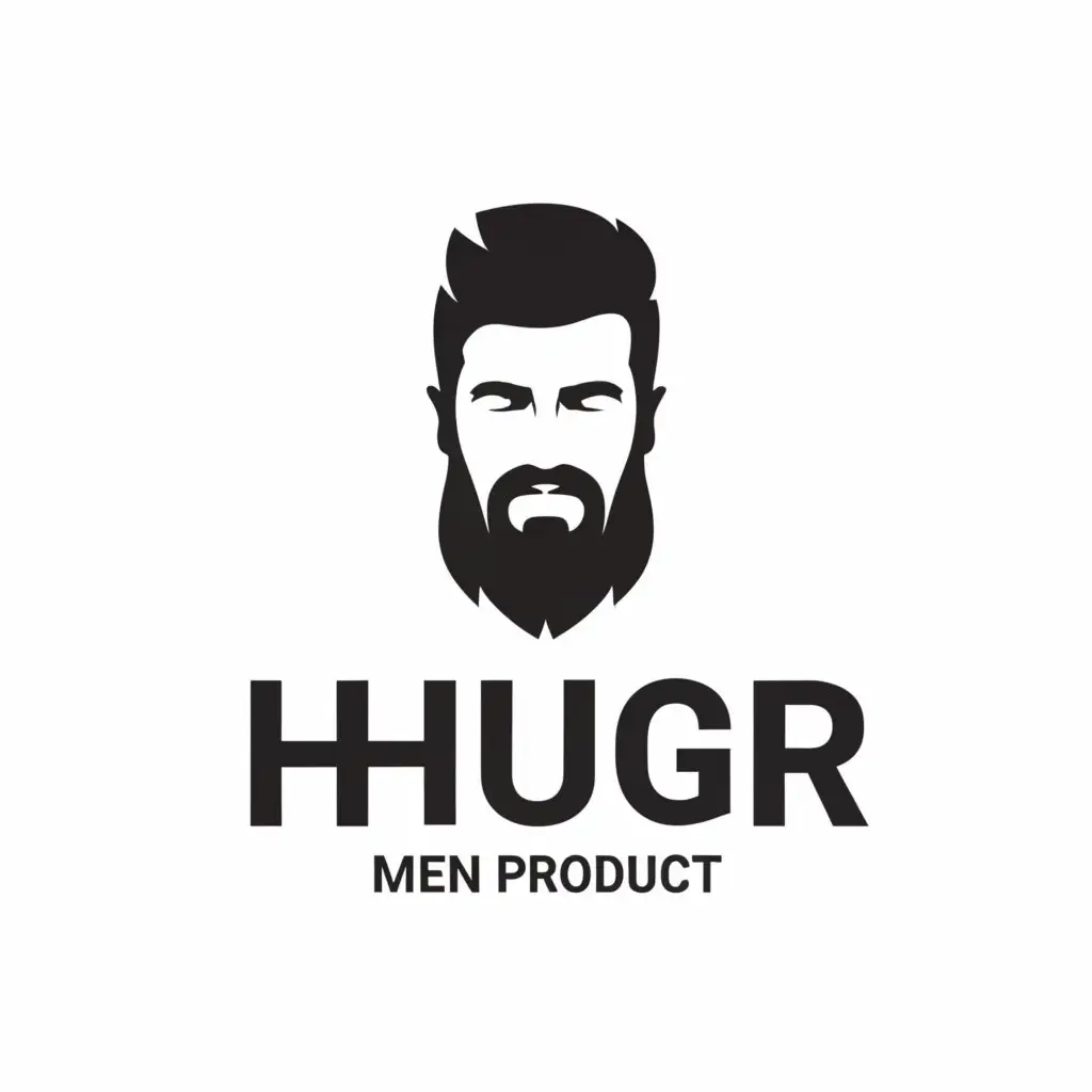 a logo design,with the text "HUGR men product", main symbol:Bold Masculine minimalist brand logo icon with handsome men slimmer face with beard for men's product,Moderate,clear background